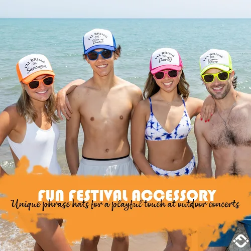 Vista 2 de Funky Junque Sombreros divertidos de camionero para mujer humor adulto para despedidas de soltera y viajes de niñas, grupos 3-25, sombrero de malla