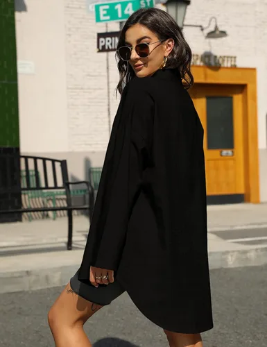 Vista 4 de Bianstore Camisas de lino de gran tamaño para mujer, blusas de manga larga con botones altos y bajos