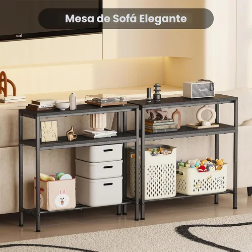 Vista 4 de Homeiju Mesa de entrada con almacenamiento, mesa consola de 3 niveles de 31.5 pulgadas de ancho, mesa de sofá industrial con estantes abiertos Negro