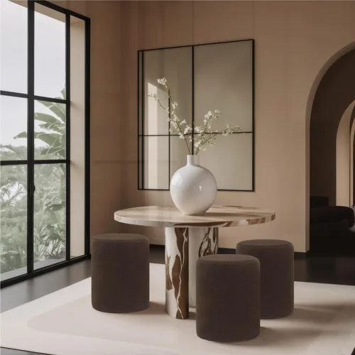 Vista 5 de O2B Otomana redonda moderna con asiento acolchado suave – Silla de tocador multifuncional, taburete tapizado reposapiés para sala de estar