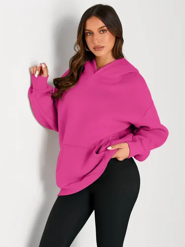Vista 14 de Trendy Queen - Sudaderas extragrandes con capucha para mujer, suéteres de manga larga, sin botones, de vellón, de otoño, ropa de invierno