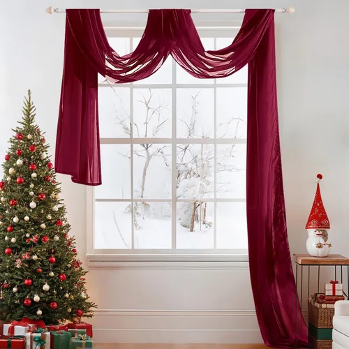 Vista 17 de MIULEE Cenefa Beige para Ventana para Fiesta - Cortina Transparente Cenefa Superior Tratamiento de Ventana Cortinas Decorativas para Arco de Boda