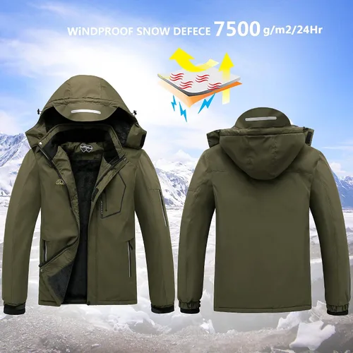 Vista 2 de Chaqueta impermeable de esquí de montaña para hombre, resistente al viento, abrigo cálido con capucha para invierno
