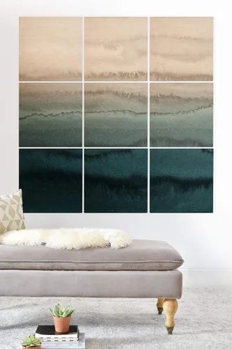 Vista 6 de Society6 Monika Strigel - Mural de pared de madera de sirena de verano de mediados de siglo, 4 x 4 pies, multicolor