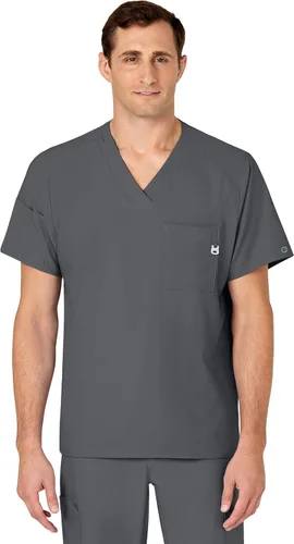 Vista 18 de WonderWink W123 6355 - Camiseta de manga corta para hombre Camiseta médica con cuello en V de 4 bolsillos, hecha para funcionar, ajustar, tela Negro