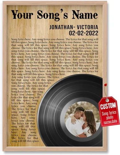 Vista 35 de H-DEWALL póster personalizable con letra de tu canción favorita y foto, lienzo inspirador con marco, arte de pared, regalo romántico para mujer