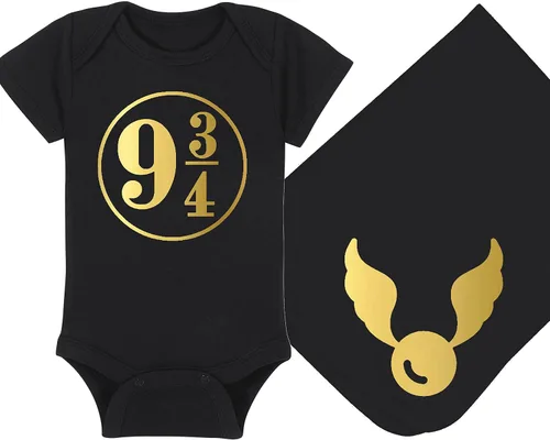 Vista 17 de Sombrero de bebé Wizard - Chosen One (tela negra - diseño dorado)