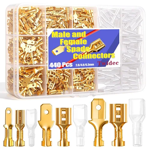 Vista 17 de Twidec/360Pcs 2.8/4.8/6.3mm Kit surtido de terminales de engarce rápido con conectores de pala macho y hembra, bloque de terminales de engarce