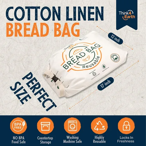 Vista 4 de Think4Earth® Bolsa de pan de algodón y lino orgánico - Bolsas reutilizables para regalo de pan casero - Contenedor de pan para grandes mocasines