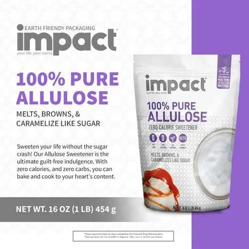 Vista 3 de Impact - Sustituto de azúcar edulcorante de alulosa pura, mezcla cero calorías, bajo en carbohidratos, para café, té, hornear, indulgencia sin culpa