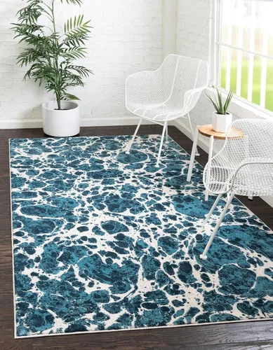 Vista 23 de Unique Loom Oasis Collection - Alfombra de área - Breeze (2 x 3 pies, rectangular, azul/azul marino)