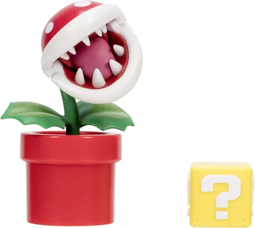 Vista 2 de Super Mario Nintendo - Figura de planta de piraña de 4 pulgadas con accesorio de bloque de preguntas. A partir de 3 años (con licencia oficial)