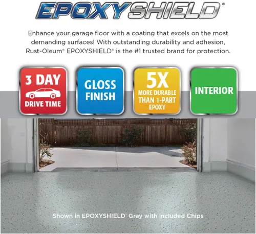 Vista 4 de Rust-Oleum 327081 EPOXYSHIELD - Kit de revestimiento de suelo de garaje, 1 coche, gris oscuro brillante