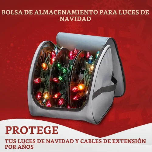 Vista 3 de Bolsa de Almacenamiento Premium para Luces de Navidad – Material 600D Resistente a Desgarros de Servicio Pesado con Asas Reforzadas – Incluye 3 Gris