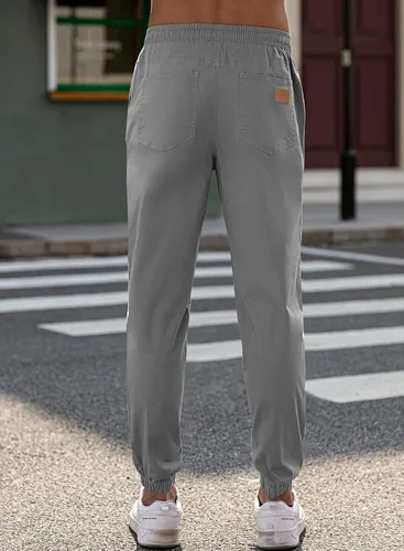 Vista 9 de JMIERR Pantalones cargo de sarga para hombre, estilo casual, de algodón, con cordón, clásicos, chinos, elásticos, pantalones de senderismo con 6