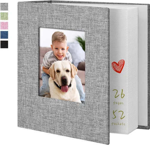 Vista 8 de Álbum de fotos de 4 x 6 pulgadas, 52 bolsillos, con cubierta de lino, álbumes de fotos para familia, boda, bebé, libro de fotos con capacidad
