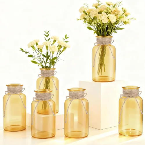 Vista 9 de Jarrón de cristal vintage, jarrones de centro de mesa de vidrio de granja, tarros de masón para bodas, fiestas y decoración del hogar a granel