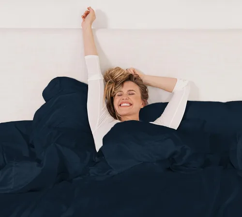 Vista 6 de KICKEE Sheet Set, 100% Viscose from Bamboo, Sateen Weave, Silky Soft Bedding for Heavenly Comfort, Best 300 Thread Count (Blue Suede, Queen)