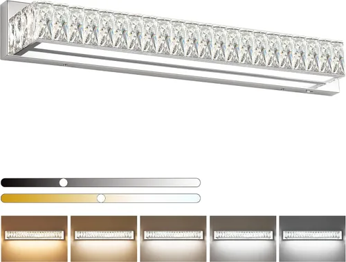 Vista 11 de Luces de tocador de cristal para baño, barra de luz LED de 18 W, accesorios de iluminación cromados modernos sobre espejo para baño de 22.8 pulgadas