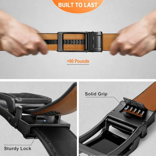 Vista 6 de Cinturón de piel auténtica con trinquete BULLIANT para hombre, tamaño personalizado