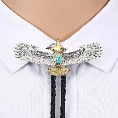 Vista 353 de Jeilwiy Corbata de bolo para hombre, corbata de vaquero occidental, collar de corbata de bolo dorado, corbata de cuero, corbata de Halloween