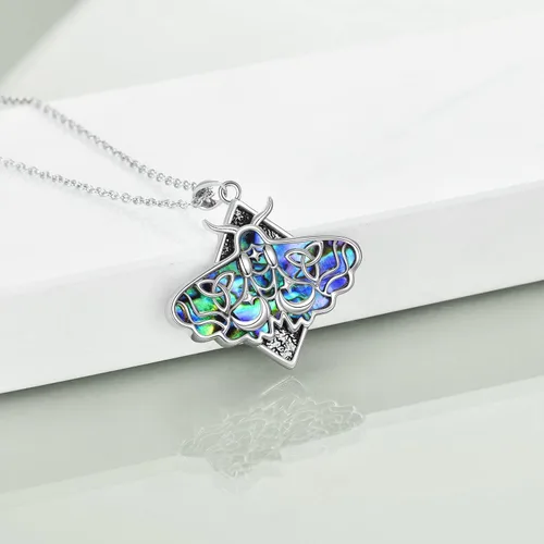 Vista 3 de TIGER RIDER Collar de plata de ley con diseño de ábala de polilla gótica, urna y cristal para mujer