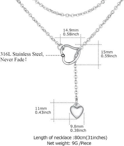 Vista 6 de FOCALOOK Lariat Y-Necklaces Long Necklaces for Women Long Black Necklaces Gold Necklaces for Women Drop Heart Necklaces for Women Front