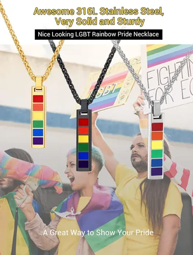 Vista 8 de PROSTEEL Collar de acero inoxidable de plata de ley 925, joyería de orgullo gay LGBT, collar con colgante de arco iris, regalo para hombresmujeres