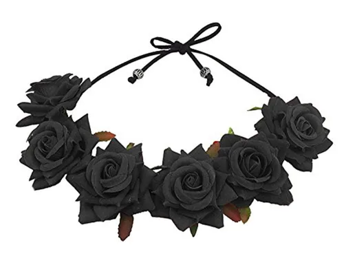 Vista 6 de Floral Fall - Corona de rosas rojas para festival, F-67 (3.rojo)