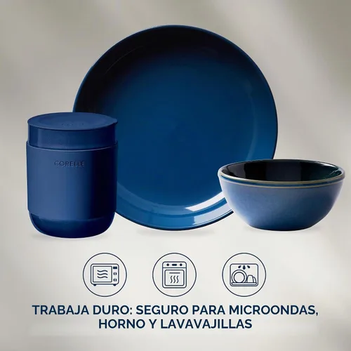 Vista 3 de Corelle Juego de vajilla de gres, platos y cuencos de cerámica esmaltada sólida y reactiva hecha a mano, platos redondos de estilo rústico moderno