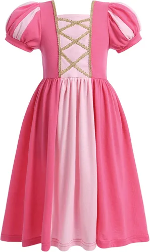 Vista 2 de IBTOM CASTLE Kids Girls Princess Puff Sleeve Dresses + Crown Movie Character Costume Halloween Cosplay Fancy Dress Up Gown