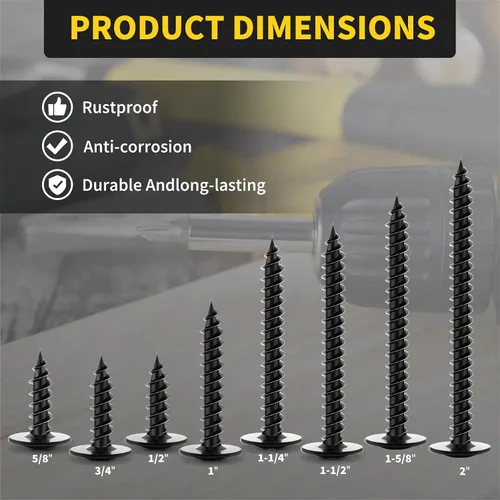 Vista 3 de Tornillos para Madera de 1 Pulgada, 110 PCS FIXLINK Premium Tornillos para Madera Negros con Cabeza Truss Phillips, Autorroscantes de Electroforesis