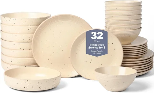Vista 10 de Stone Lain Lauren - Vajilla moderna de cerámica de 16 piezas en color beige, juego de platos y tazones redondos, juego de vajilla para 4 personas