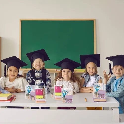 Vista 5 de LEIFIDE 40 bolsas de regalo transparentes con asas, de 5.9 x 5.1 x 2.76 pulgadas, de plástico de PVC, reutilizables, bolsas a granel para compras