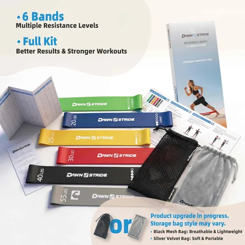 Vista 2 de Juego de 6 bandas de resistencia para ejercicio – Bandas elásticas de entrenamiento para yoga, entrenamiento de fuerza, terapia física – guía
