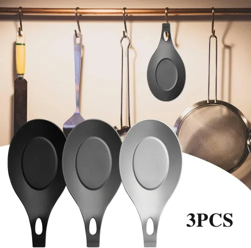 Vista 11 de Paquete de 3 cucharas de silicona para la parte superior de la estufa, soporte de utensilios de cocina resistente al calor, soporte de cuchara