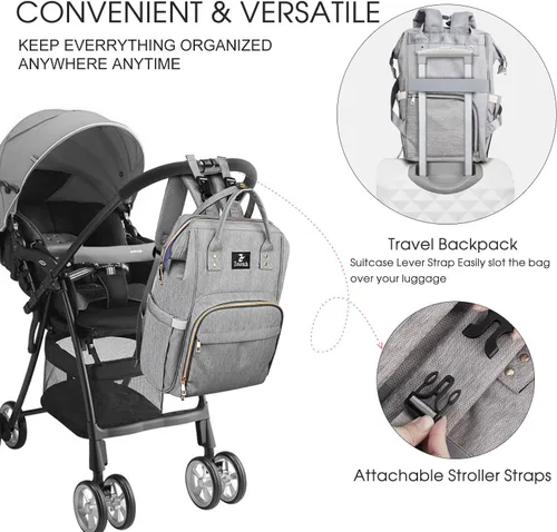 Vista 5 de ZOUNICH Bolsa de pañales, bolsas de pañales impermeables multifunción con cambiador de pañales, Gris, Compacto
