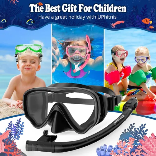 Vista 7 de U PHITNIS Conjunto de Esnórquel para Niños de 4-14 Años - Equipo de Esnórquel con Tubo Seco para Niños Pequeños y Jóvenes - Máscara de Buceo