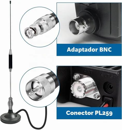Vista 5 de Antena de radio móvil CB de 27 MHz, kit completo de montaje magnético para vehículo resistente, antena CB PL259 y conector macho BNC, ajuste
