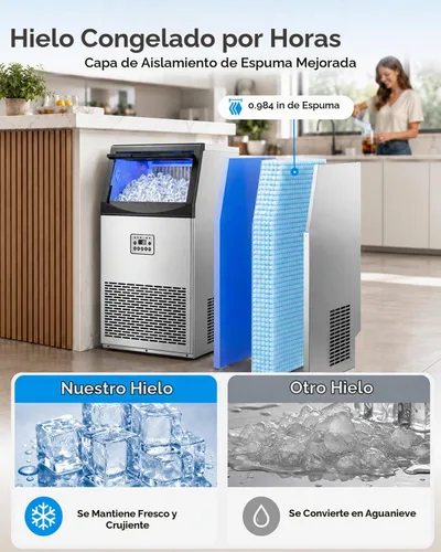 Vista 4 de Mojgar Máquina de hielo comercial 200lbs/24h con contenedor de Plateado