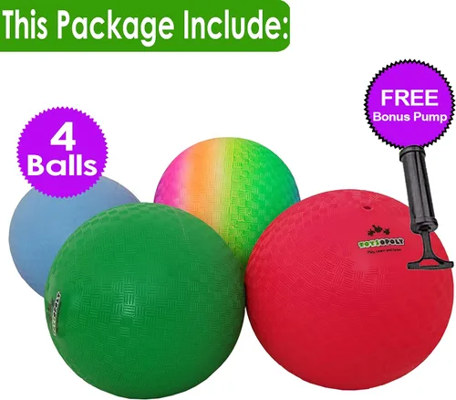 Vista 2 de Pelotas de patio de 10 pulgadas, 4 varietales de Kickball para niños y adultos, pelota Dodge que rebota, balonmano, juego cuadrado para exteriores e