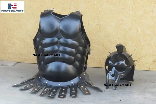Vista 2 de Medieval para hombre Wearable negro romano armadura muscular con Maximus casco