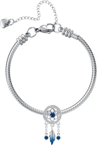 Vista 4 de Abalorio de cristal con diseño de atrapasueños espirituales y plumas colgantes para pulsera Pandora