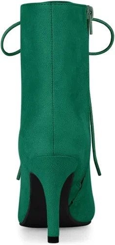 Vista 4 de Allegra K Botines de tacón de aguja con cordones y puntera puntiaguda para mujer