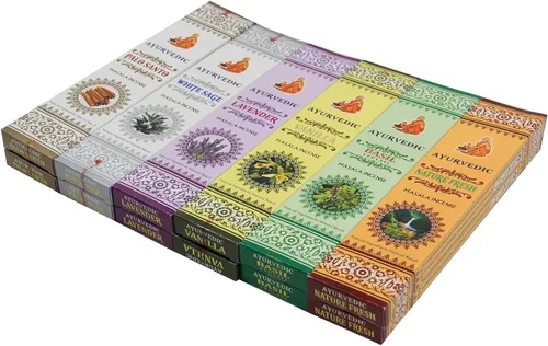 Vista 3 de Varillas de incienso ayurvédico, paquete variado de 12 fragancias de primera calidad, salvia blanca, albahaca, vainilla, naturaleza, fresco, palo