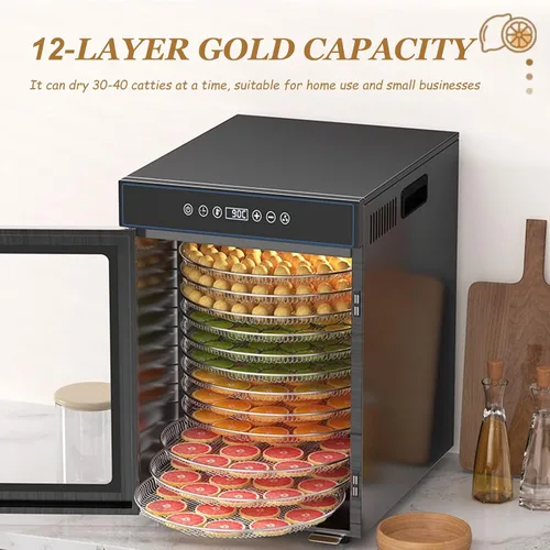 Vista 5 de 1000W 12-Tray Stainless Steel Food Dehydrator with 11.8" Diameter-Large Trays 86-194°F Temp Control, Overheat Protection Efficient for Drying