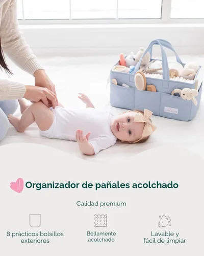 Vista 2 de Lily Miles Organizador de pañales para bebé, Organizador de almacenamiento de guardería acolchado para artículos esenciales de recién nacidos