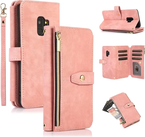 Vista 14 de UEEBAI Funda tipo cartera para Samsung Galaxy S9 Plus, Retro 9 ranuras para tarjetero con cremallera, bolsillo de piel sintética, cierre magnético