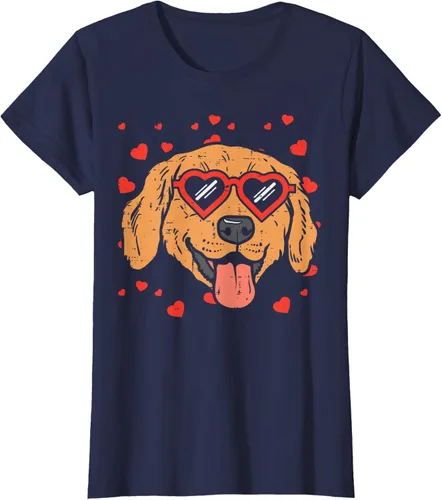Vista 32 de Golden Retriever cara corazón gafas día de San Valentín perro regalo camiseta Negro