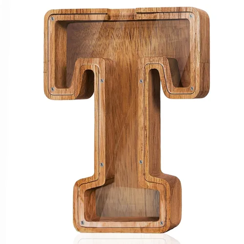 Vista 29 de Alcancía de madera grande personalizada con letras – Alcancía de letras para niños y niñas, regalo de cumpleaños (A)
